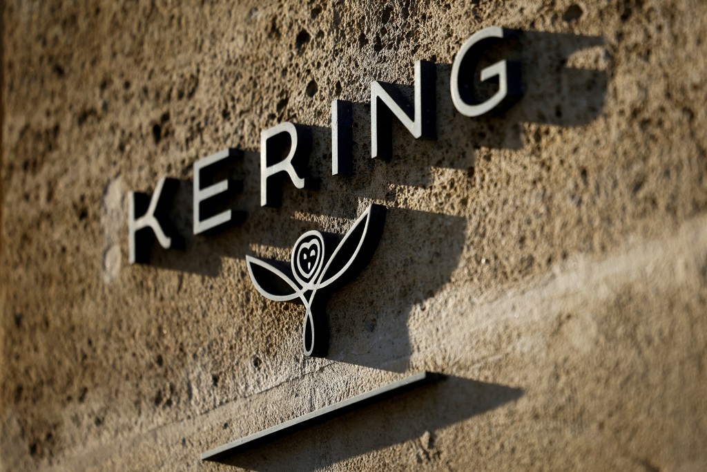 The logo of French luxury group Kering is seen at Kering headquarters in Paris, France, February 13, 2023. REUTERS/Sarah Meyssonnier