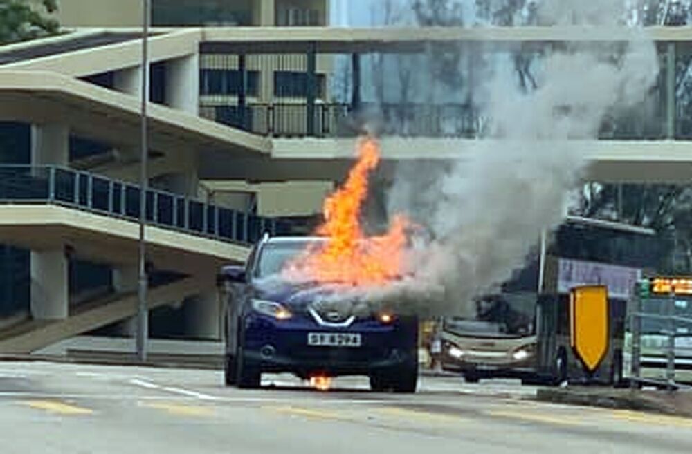 The seven-seater burst into flames on Junction Road. The seven-seater burst into flames on Junction Road.