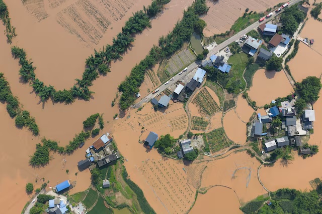 A drone view of Anxi village following flash floods and landslides triggered by extreme rainfall, in Yongchuan district, Chongqing, China May 24, 2026. cnsphoto via REUTERS/File Photo 