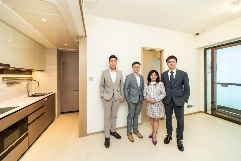 From left: Kowloon Development’s marketing and sales assistant manager Kong Lau; assistant general manager of the marketing and sales department Fonnie Chan; marketing and sales managers William Chan and Tony Fong