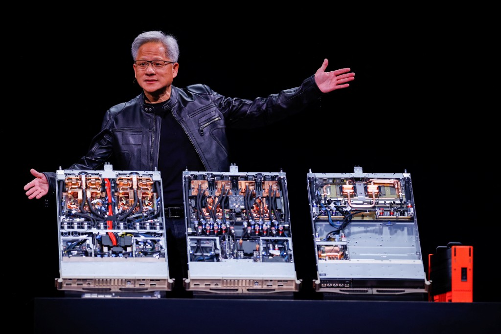 Nvidia's CEO Jensen Huang makes a keynote speech at Computex in Taipei, Taiwan May 19, 2025. (Reuters)