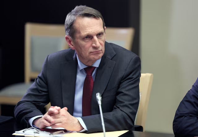 Russian Foreign Intelligence Service (SVR) Director Sergey Naryshkin attends a meeting of President Vladimir Putin with members of Security Council and the government and the heads of law enforcement agencies, at the Novo-Ogaryovo state residence outside Moscow, Russia October 30, 2023. Sputnik/Gavriil Grigorov/Pool via REUTERS