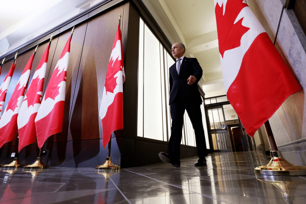 Canada's Prime Minister Mark Carney arrives to a press conference to discuss a response to U.S. President Donald Trump's new tariffs, in Ottawa, Ontario, Canada March 27, 2025. REUTERS/Blair Gable/File Photo