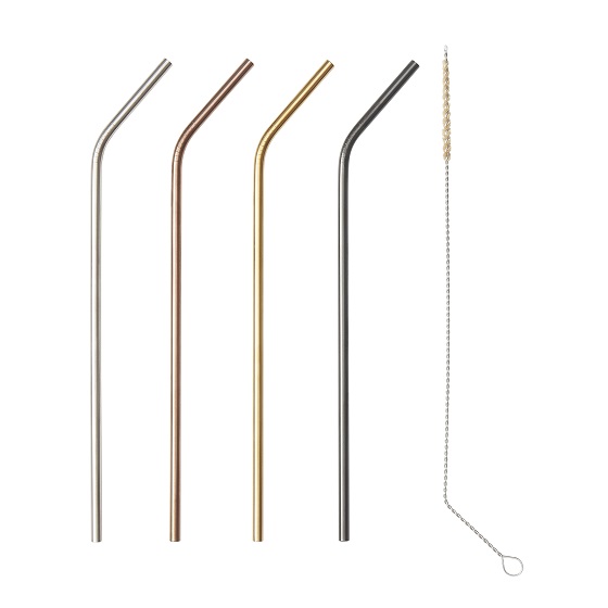 UPPSLUKAD four-color stainless steel straws with cleaning brush join the straw-less movement. 