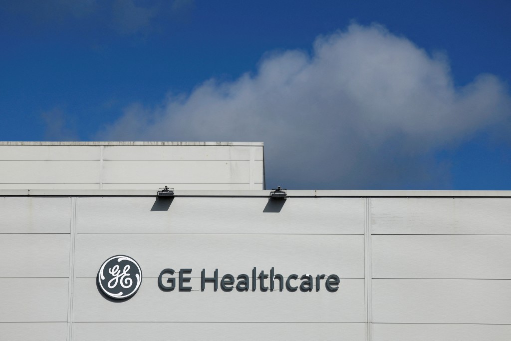 The logo of GE Healthcare is seen on their plant in the IDA (Industrial Development Agency) estate, in Carrigtwohill, County Cork, Ireland March 28, 2025. REUTERS