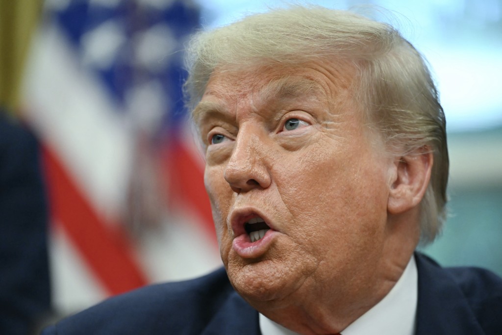 US President Donald Trump speaks as during a meeting with Democratic Republic of the Congo Foreign Minister Thérèse Kayikwamba Wagner and Rwandan Foreign Minister Olivier Nduhungirehe (not pictured) in the Oval Office of the White House in Washington, DC, on June 27, 2025. (AFP)