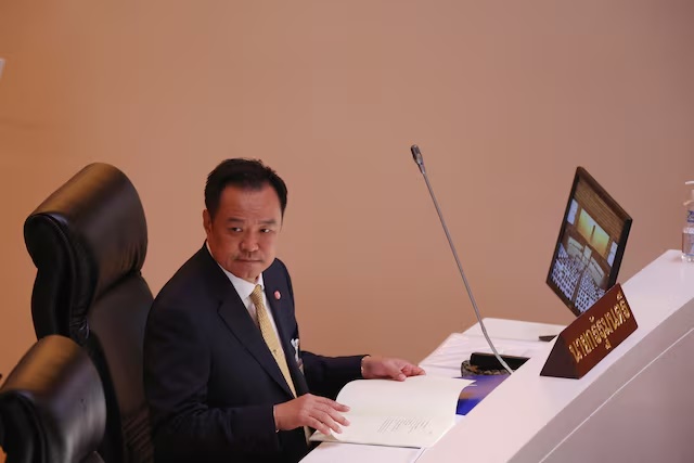 Thailand's Prime Minister Anutin Charnvirakul looks on ahead of the delivery of the policy statements of the Council of Ministers to the parliament, at the parliament house, in Bangkok, Thailand, September 29, 2025. REUTERS/Chalinee Thirasupa