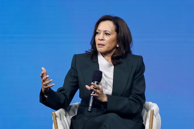 Former vice president of the United States, Kamala Harris speaks at the 10th annual Austrian World Summit, in Vienna, Austria, June 16, 2026. REUTERS/Lisa Leutner 