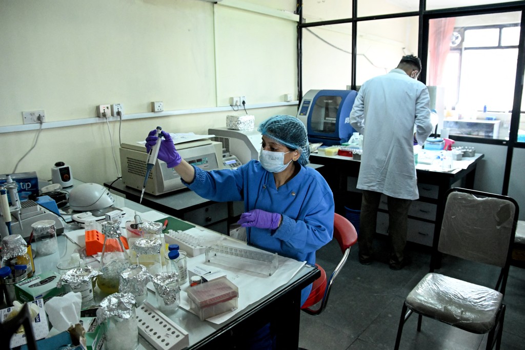 Photo by PRAKASH MATHEMA / AFP Forensic analysts conduct DNA testing to help identify missing flash flood victims at the National Forensic Science Laboratory in Lalitpur on September 19, 2026.