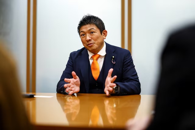Japan's Sanseito party leader Sohei Kamiya speaks during an interview with Reuters in Tokyo, Japan September 25, 2025. REUTERS/Issei Kato 