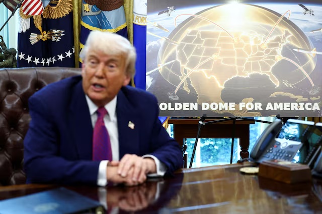 U.S. President Donald Trump makes an announcement regarding the Golden Dome missile defense shield in the Oval Office of the White House in Washington, D.C., U.S., May 20, 2025. REUTERS/Kevin Lamarque/File Photo
