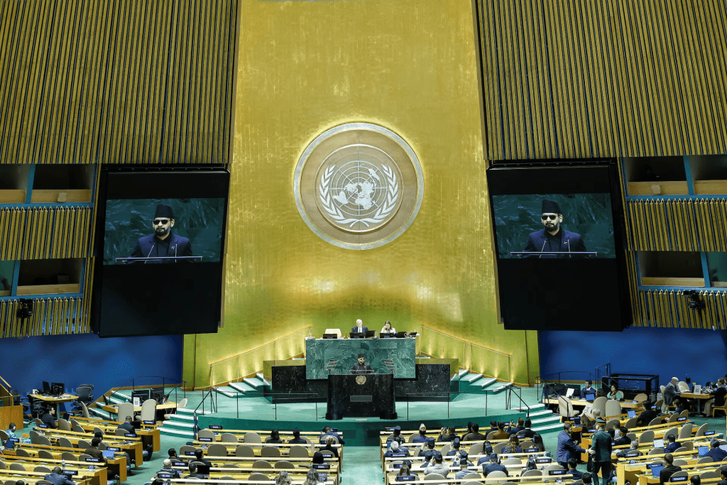 Nepal Prime Minister Balendra Shah addresses the 81st United Nations General Assembly at UN headquarters in New York City, US, September 24, 2026. REUTERS/Eduardo Munoz 