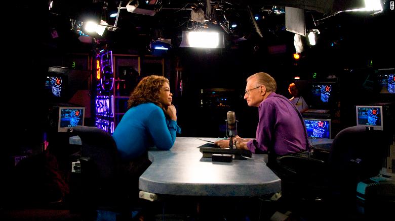 Larry King in conversation with Oprah Winfrey in 2007.