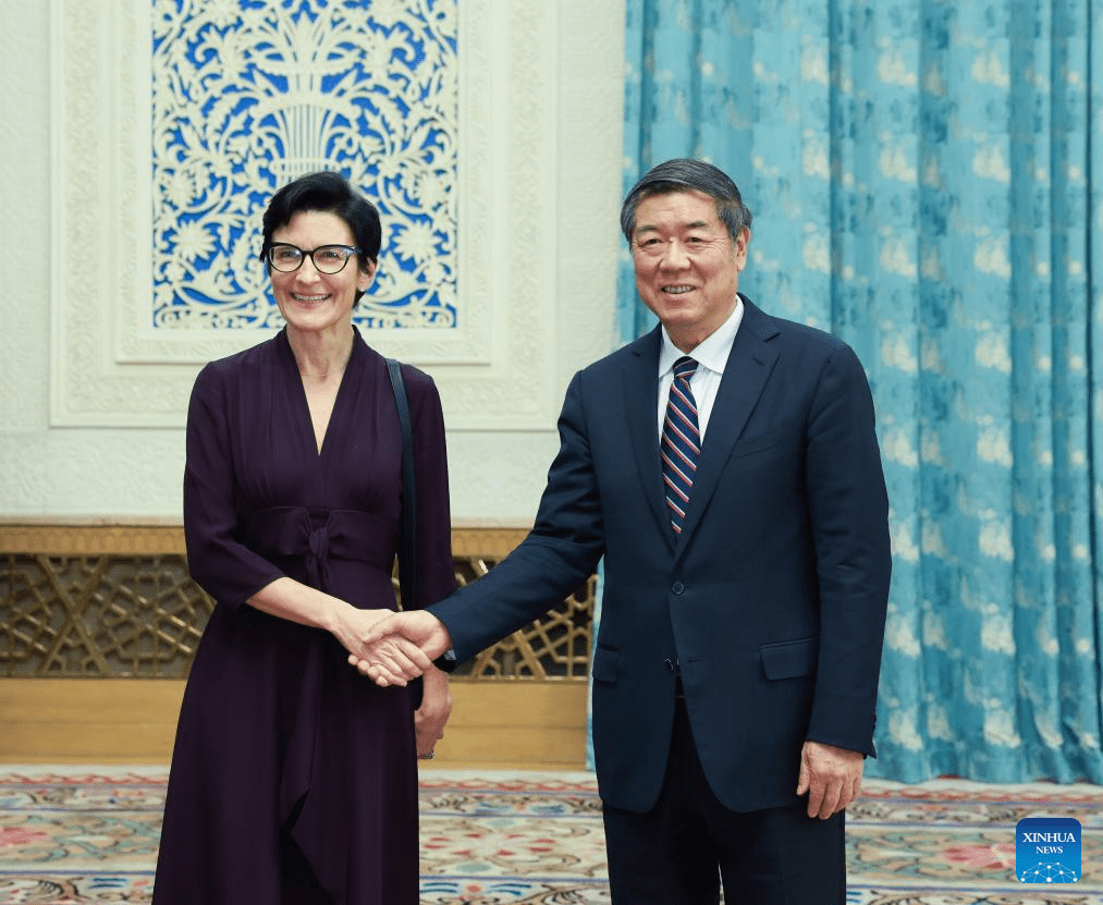 Chinese Vice Premier He Lifeng, also a member of the Political Bureau of the Communist Party of China Central Committee, meets with Jane Fraser, chief executive officer of Citigroup, at the Great Hall of the People in Beijing, capital of China, Nov. 21, 2024. (Xinhua/Wang Ye)