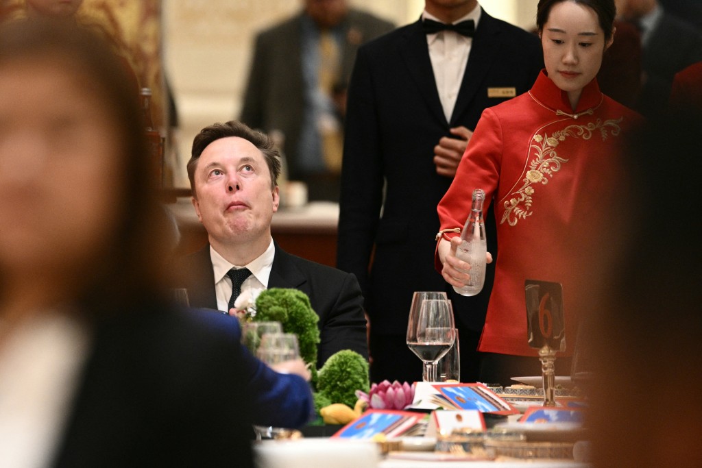 Tesla and SpaceX CEO Elon Musk reacts ahead of a state banquet. (AFP)