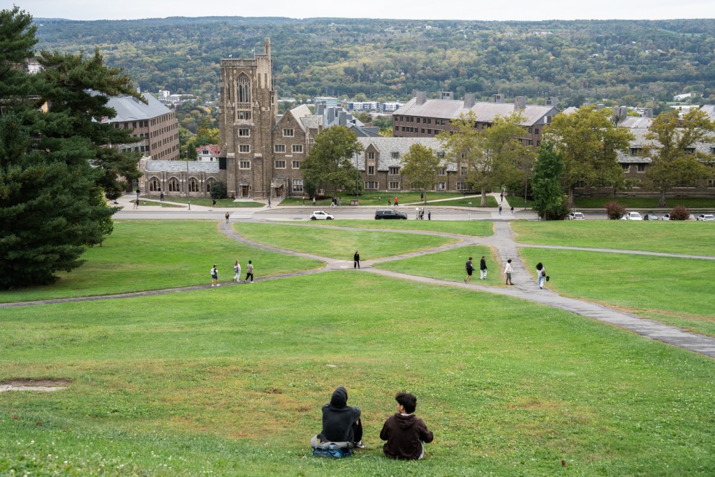 Students on Libe Slope on the campus of Cornell University in Ithaca, New York. (AFP)