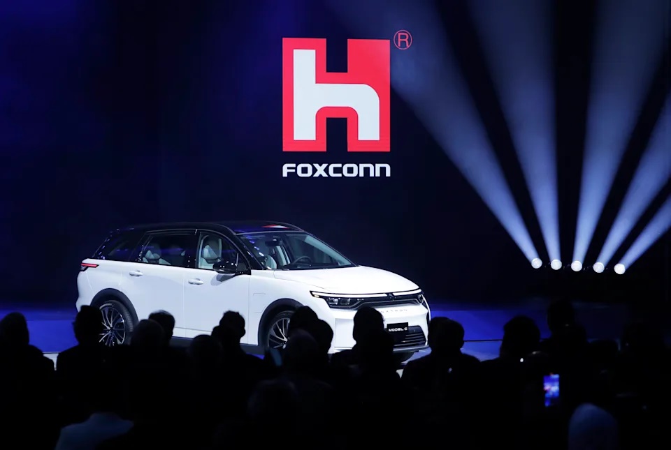 FILE - Foxconn's Foxtron Model C electric car is displayed during the Hon Hai Tech Day (HHTD 24) at the Nangang Exhibition Center in Taipei, Taiwan, Oct. 8, 2024. (AP Photo/Chiang Ying-ying, File) · Associated Press Finance · ASSOCIATED PRESS
