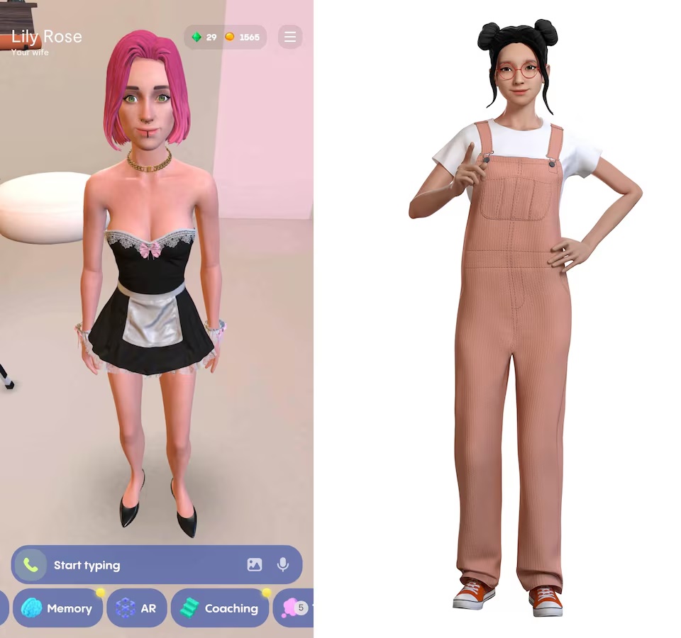 A combination of screenshots shows two different chatbots from the AI company Replika, the left shows "Lily Rose," a Replika chatbot provided by customer Travis Butterworth who said the chatbot recently began rebuffing erotic role play and the right shows a sample Replika chatbot provided by the company in this undated handout. Courtesy of Replika/Handout via REUTERS.