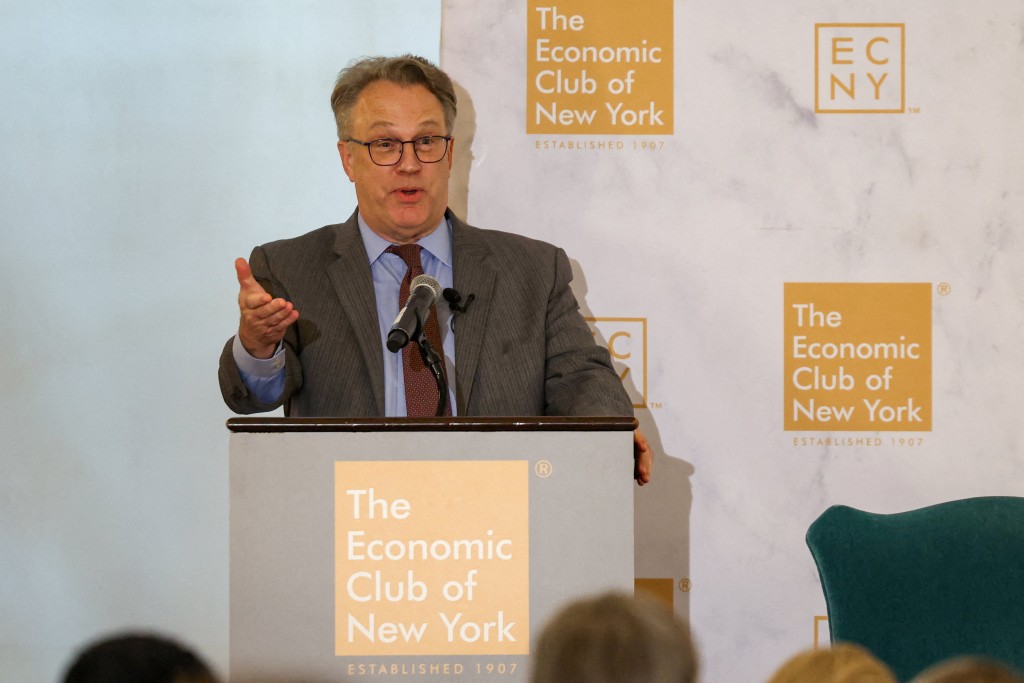 New York Federal Reserve John Williams speaks to the Economic Club of New York in New York City, U.S., September 4, 2025. REUTERS