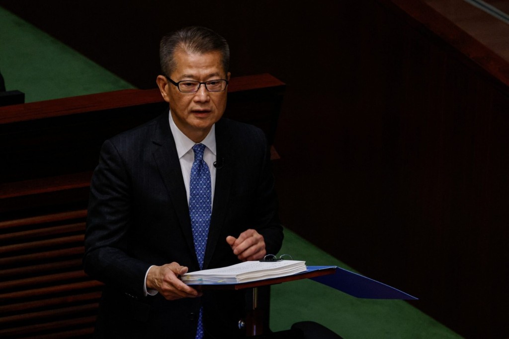 Hong Kong's Finance Secretary Paul Chan delivers the annual budget address at the Legislative Council in Hong Kong, China Feburary 26, 2025. REUTERS