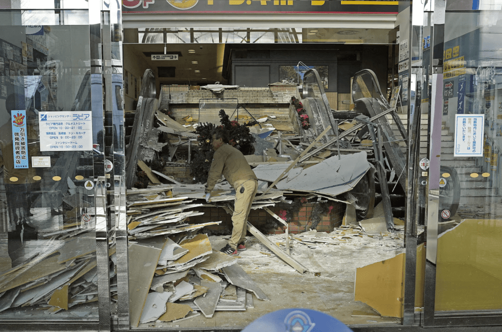 In Hachinohe City, Aomori Prefecture, a shopping mall's ceiling partially collapsed in the earthquake. Reuters