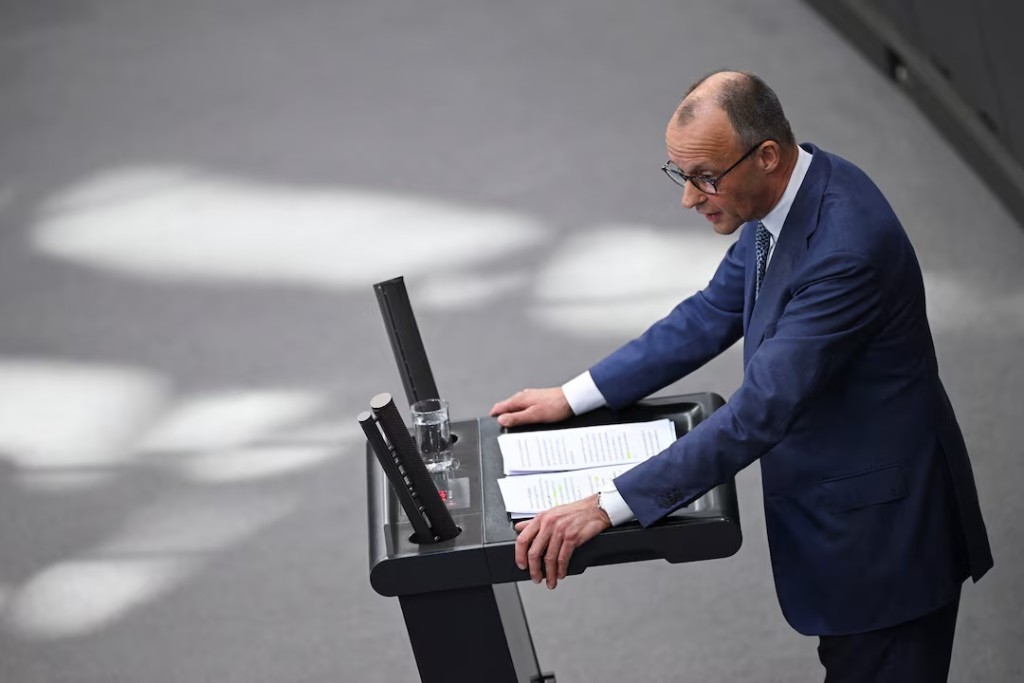 German Chancellor Friedrich Merz delivers a government declaration to Germany's lower house of parliament, the Bundestag, on the upcoming EU summit, in Berlin, Germany, March 18, 2026. REUTERS/Annegret Hilse