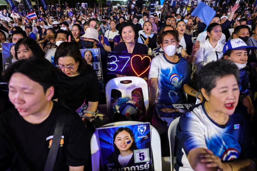Supporters of the Bhumjaithai Party react during a general election campaign rally ahead of the February 8 election in Bangkok, Thailand, January 30, 2026. REUTERS/Athit Perawongmetha