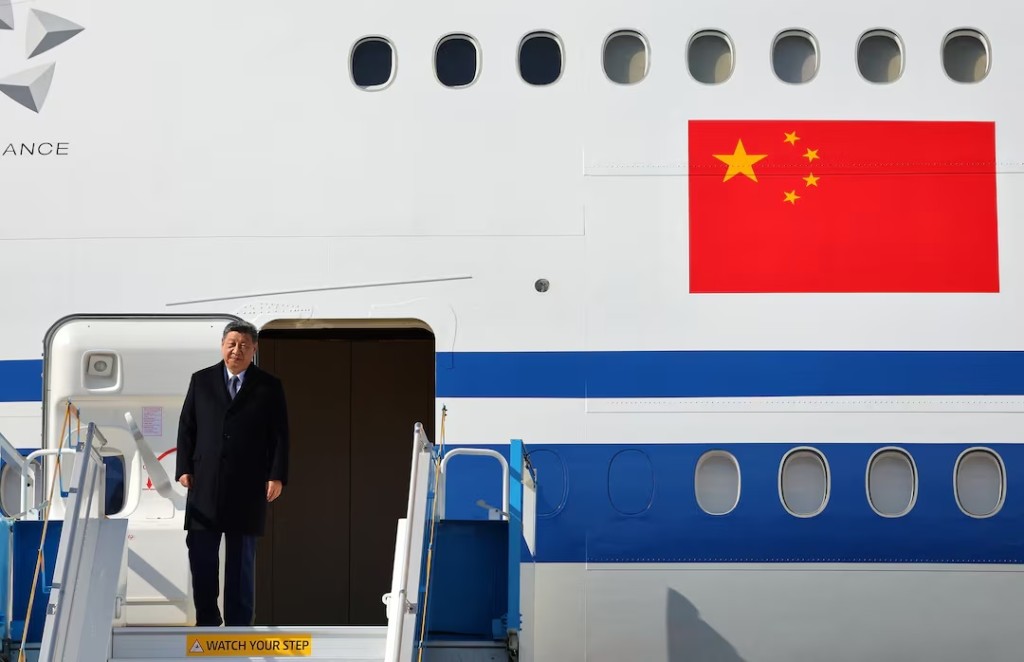 Chinese President Xi Jinping arrives for the Asia-Pacific Economic Cooperation (APEC) summit and on the sideline meeting with U.S. President Donald Trump, at the Gimhae international airport in Busan, South Korea, October 30, 2025. Yonhap via REUTERS
