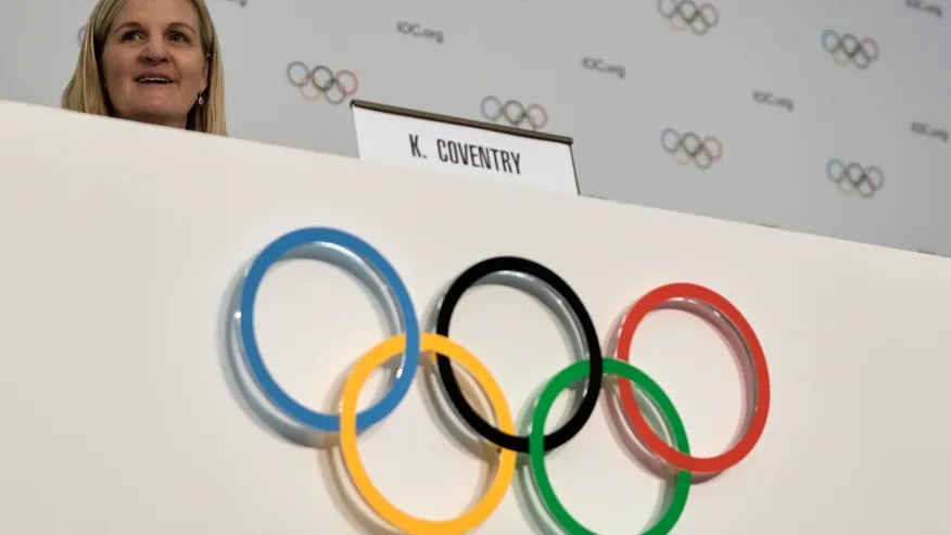 Kirsty Coventry speaks during a press conference after she was elected as the new IOC President at the International Olympic Committee 144th session in Costa Navarino, western Greece, Thursday, March 20, 2025. (AP Photo/Thanassis Stavrakis) Kirsty Coventry speaks during a press conference after she was elected as the new IOC President at the International Olympic Committee 144th session in Costa Navarino, western Greece, Thursday, March 20, 2025. (AP Photo/Thanassis Stavrakis)