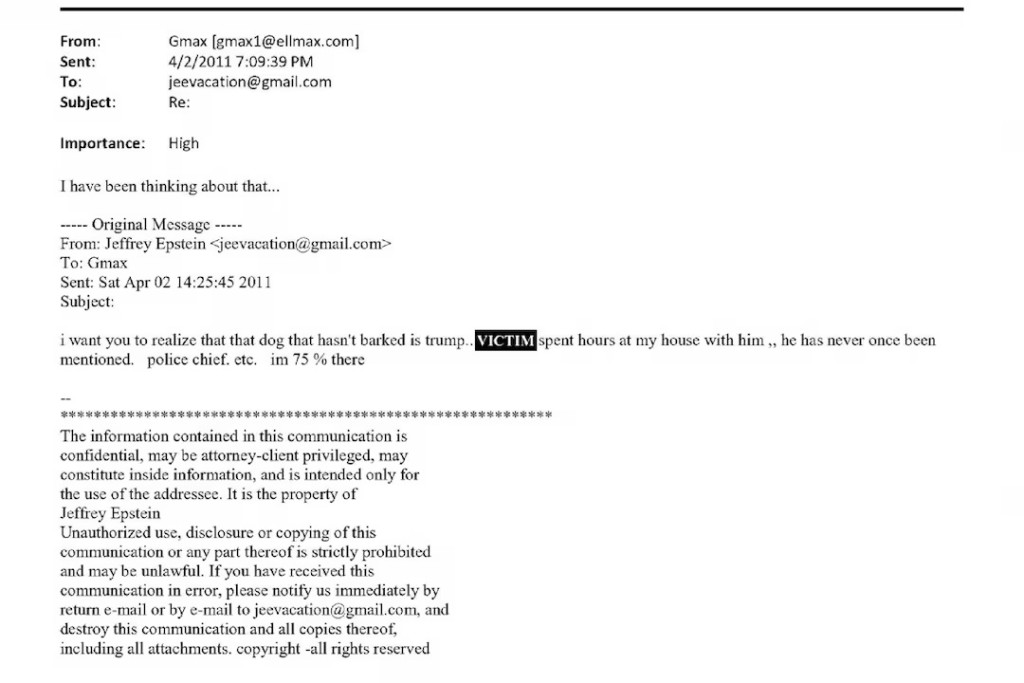 A newly released email from disgraced late financier and sex offender Jeffrey Epstein, referencing U.S. President Donald Trump, is seen in this handout image released by Democrats on the House Oversight Committee in Washington, D.C., U.S., on November 12, 2025. House Oversight Committee Democrats/Handout via REUTERS