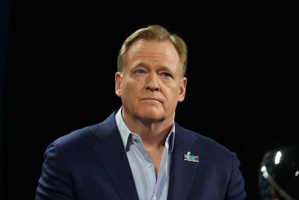  Feb 8, 2023; Phoenix, AZ, USA; NFL Commissioner Roger Goodell talks to media during a press conference at Media Center. Mandatory Credit: Kirby Lee-USA TODAY Sports - Reuters