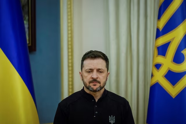 Ukraine's President Volodymyr Zelenskiy attends a press conference, amid Russia's attack on Ukraine, in Kyiv, Ukraine, April 4, 2025. (Reuters)