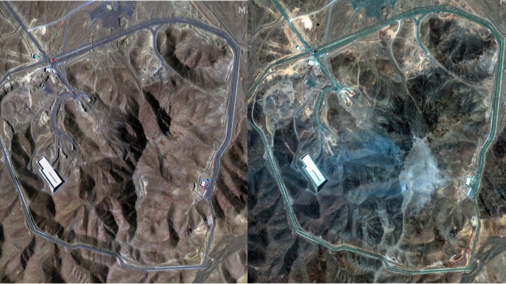A combination picture shows satellite images over Fordow underground complex, before and after the U.S. struck the underground nuclear facility, near Qom, Iran, June 20, 2025 (L) and June 22, 2025. (Reuters)