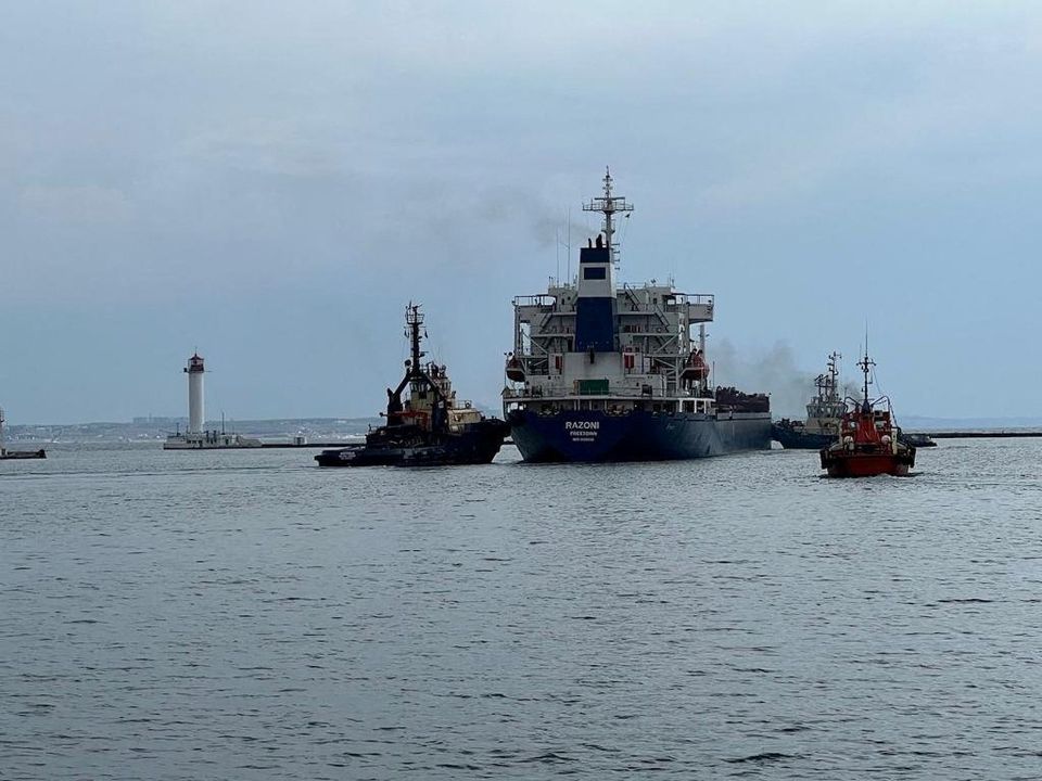 The Sierra Leone-flagged ship Razoni leaves the sea port in Odesa after restarting grain export, amid Russia's attack on Ukraine, Ukraine August 1. (Reuters) The Sierra Leone-flagged ship Razoni leaves the sea port in Odesa after restarting grain export, amid Russia's attack on Ukraine, Ukraine August 1. (Reuters)