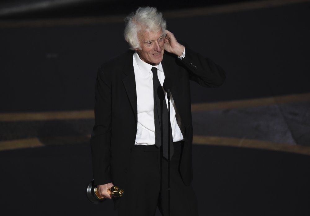 Roger Deakins accepts the award for best cinematography for '1917' at the Oscars on Sunday, at the Dolby Theatre in Los Angeles. Roger Deakins accepts the award for best cinematography for '1917' at the Oscars on Sunday, at the Dolby Theatre in Los Angeles.