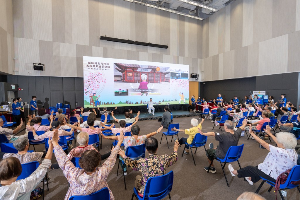 More than 100 seniors set a world record on Sunday by participating in a seated tai chi exergame hosted by Hong Kong Metropolitan University