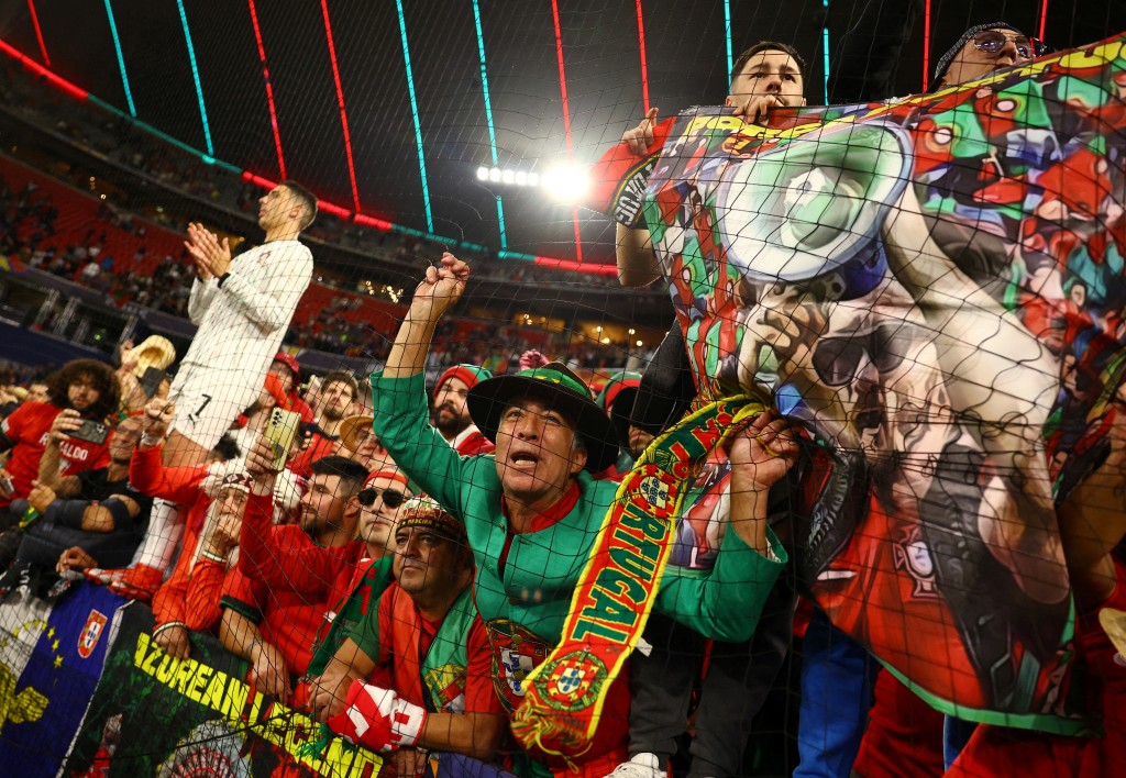 Portugal fans celebrate in the stands after winning the Nations League. (Reuters)