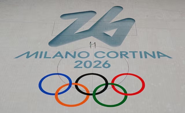 2022 Beijing Olympics - Closing Ceremony - National Stadium, Beijing, China - February 20, 2022. The 2026 Milano Cortina Winter Olympics logo is displayed during the closing ceremony. REUTERS/Fabrizio Bensch/File Photo 