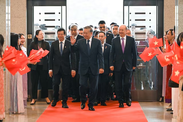 Vietnam's President and Communist Party Secretary General To Lam arrives at Tsinghua University in Beijing, China April 14, 2026. cnsphoto via REUTERS 