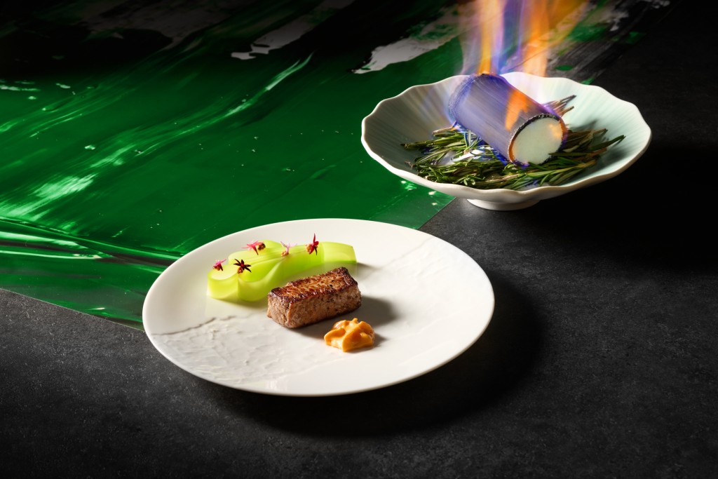 Bamboo Charcoal-Grilled Australian Wagyu Beef in Lotus Leaf.
