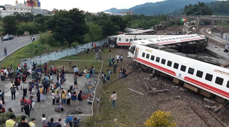 Another express train derailed in Taiwan three years ago. File Photo: AFP Another express train derailed in Taiwan three years ago. File Photo: AFP
