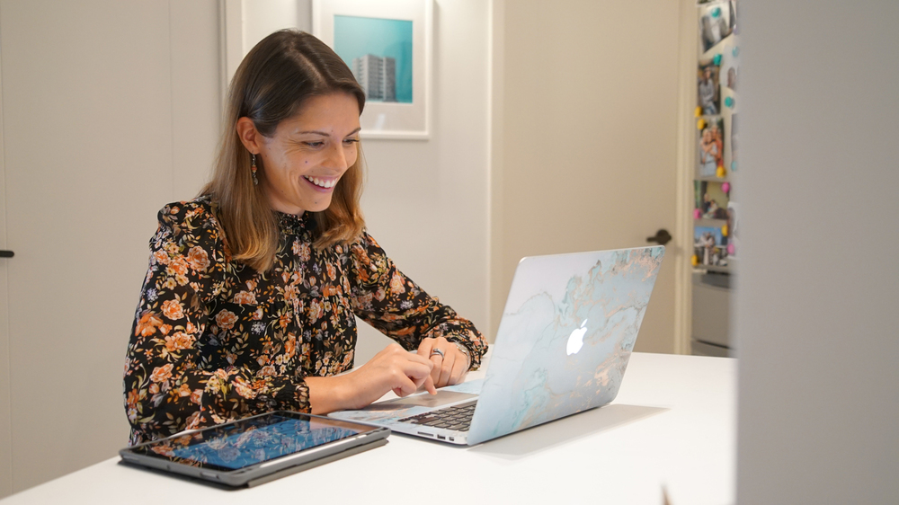 A Primary teacher gives an online lesson via 'Zoom' at home. A Primary teacher gives an online lesson via 'Zoom' at home.