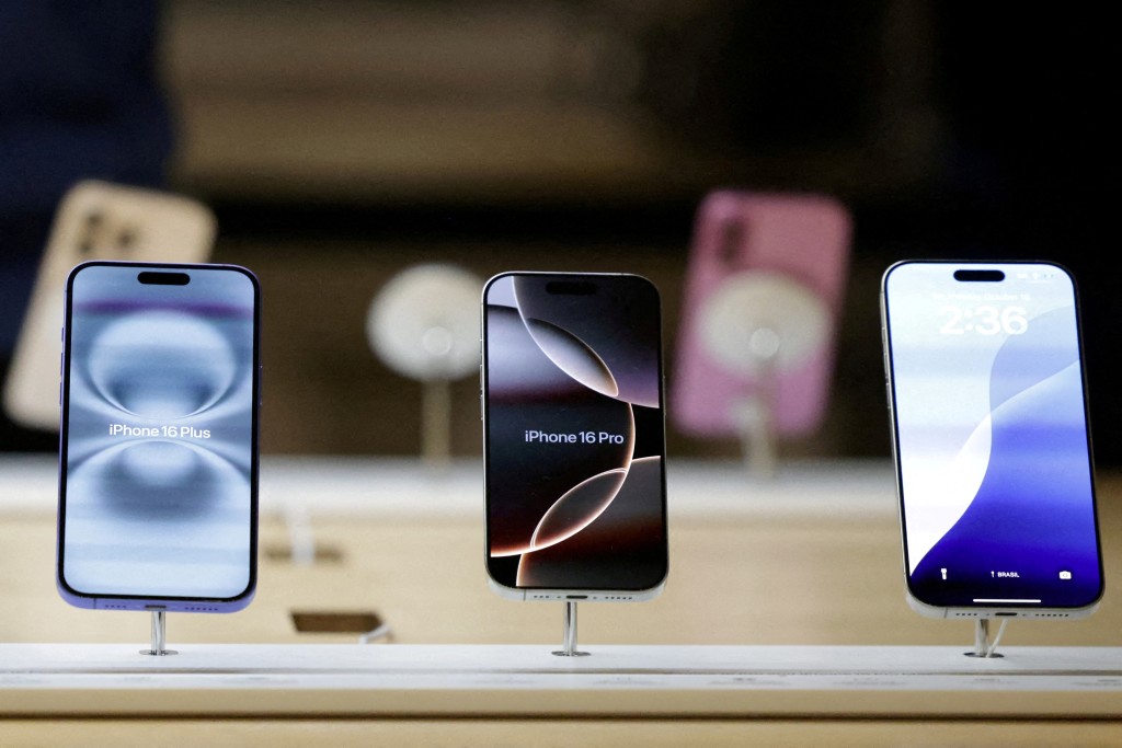 A view of Apple iPhones displayed at an Apple Store at Grand Central Terminal in New York City, New York, US, October 16, 2024. REUTERS