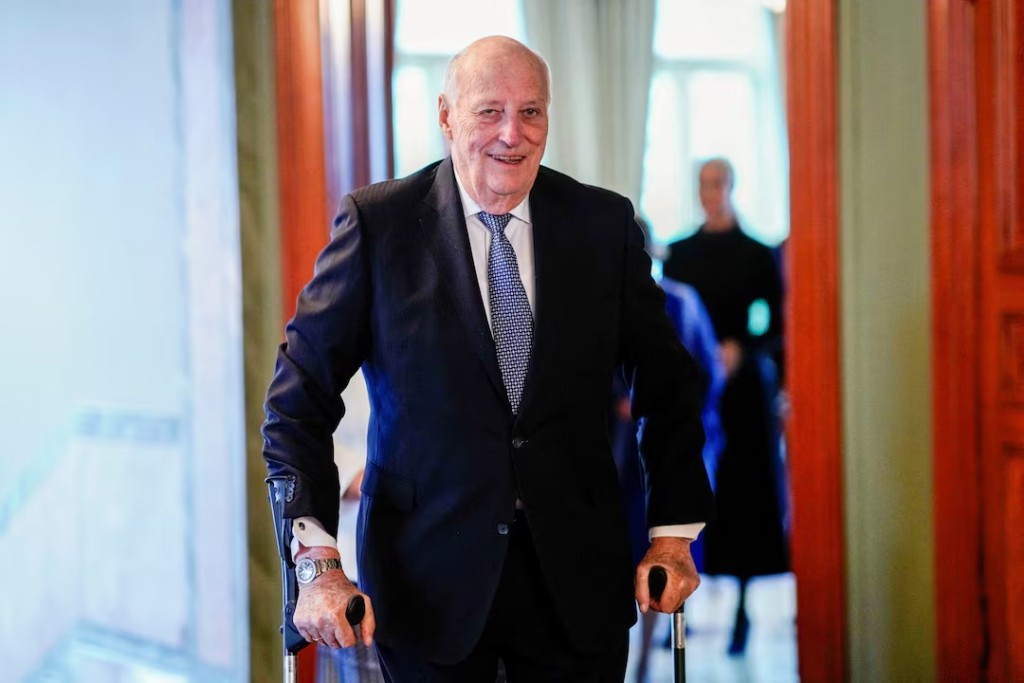 Norway's King Harald arrives for a lunch with Tanzania's President Samia Suluhu Hassan and the Norwegian government, in Oslo, Norway February 14, 2024. NTB/Cornelius Poppe via REUTERS