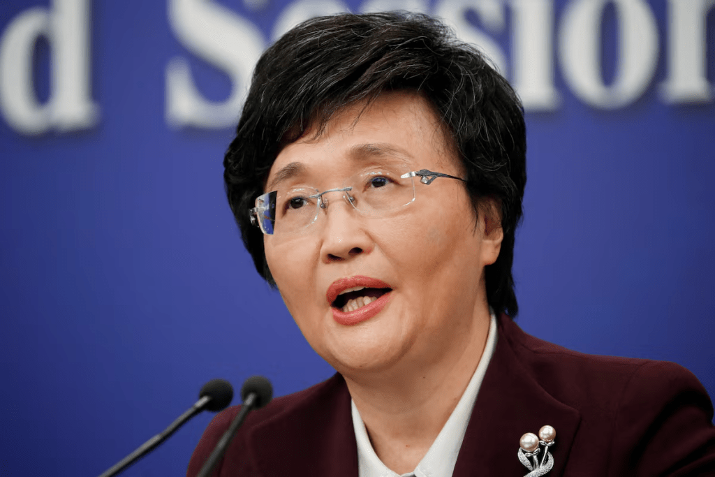 Chinese Human Resources and Social Security Minister Wang Xiaoping attends a press conference on people's livelihood, on the sidelines of the National People's Congress (NPC), in Beijing, China March 9, 2024. REUTERS/Xihao Jiang 