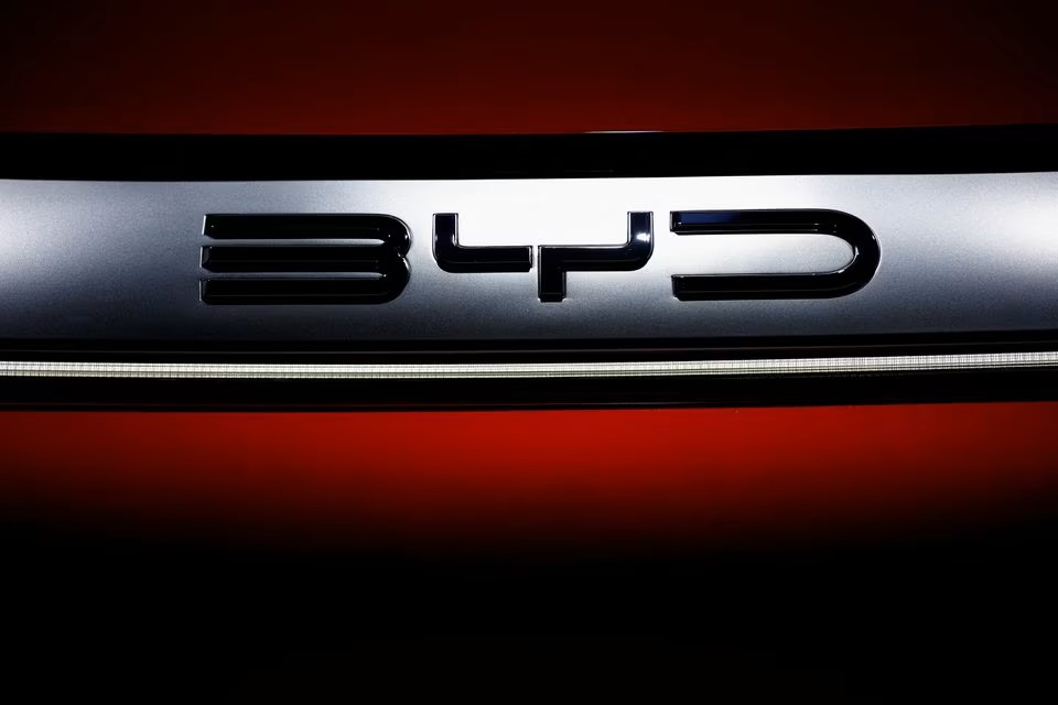 The logo of BYD is pictured at the 2022 Paris Auto Show in Paris, France. (Reuters) The logo of BYD is pictured at the 2022 Paris Auto Show in Paris, France. (Reuters)