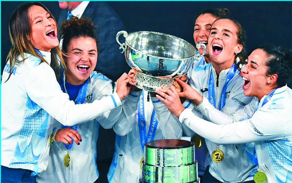 Jasmine Paolini, second left, celebrates with teammates after the Billie Jean King Cup final. AP Jasmine Paolini, second left, celebrates with teammates after the Billie Jean King Cup final. AP