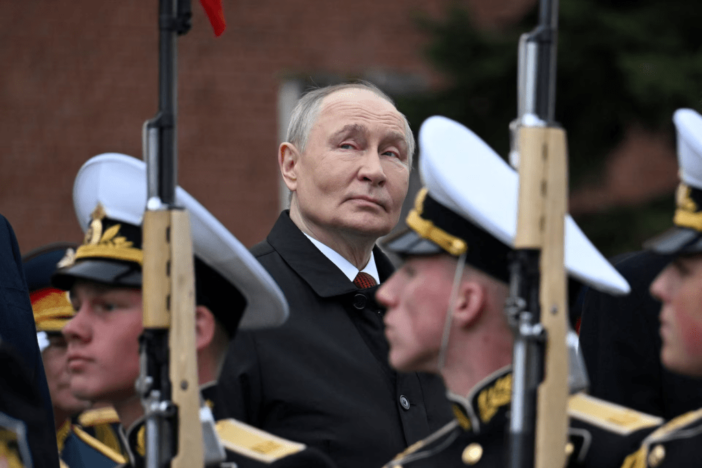 Russian President Vladimir Putin attends a ceremony to lay flowers at the Tomb of the Unknown Soldier by the Kremlin wall in central Moscow, Russia, on May 9, 2026.ALEXANDER NEMENOV/Pool via REUTERS