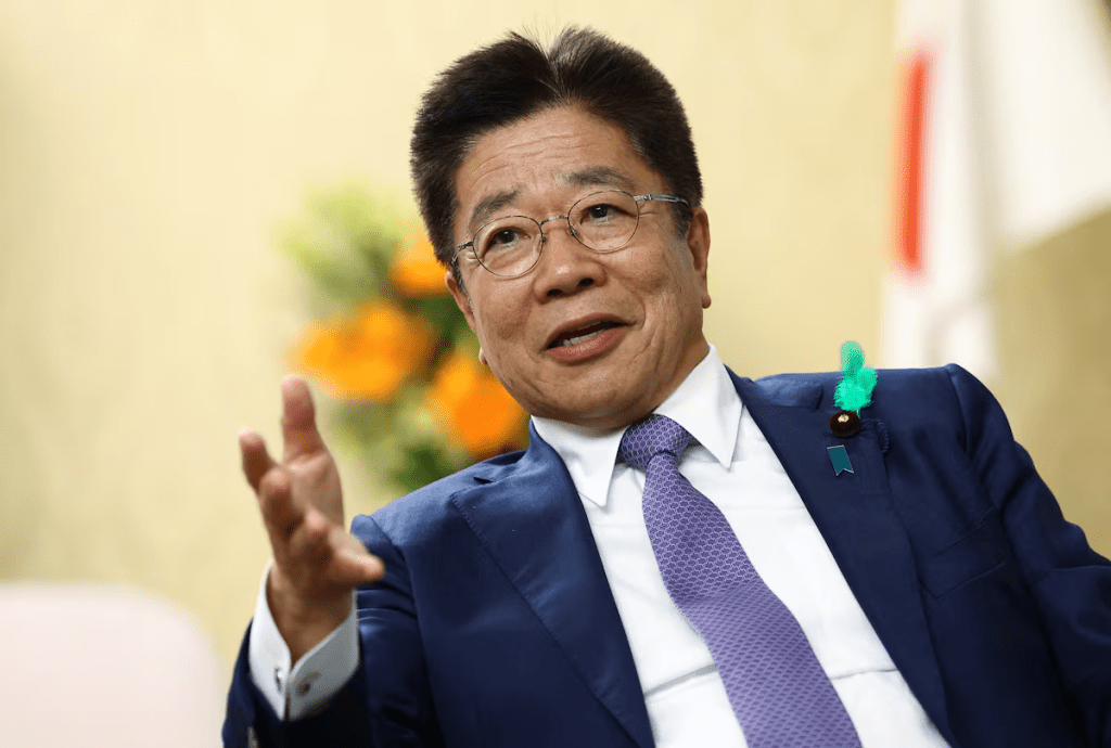 Japan's Finance Minister Katsunobu Kato speaks during an interview with Reuters at the Finance Ministry in Tokyo, Japan April 17, 2025. REUTERS/Issei Kato