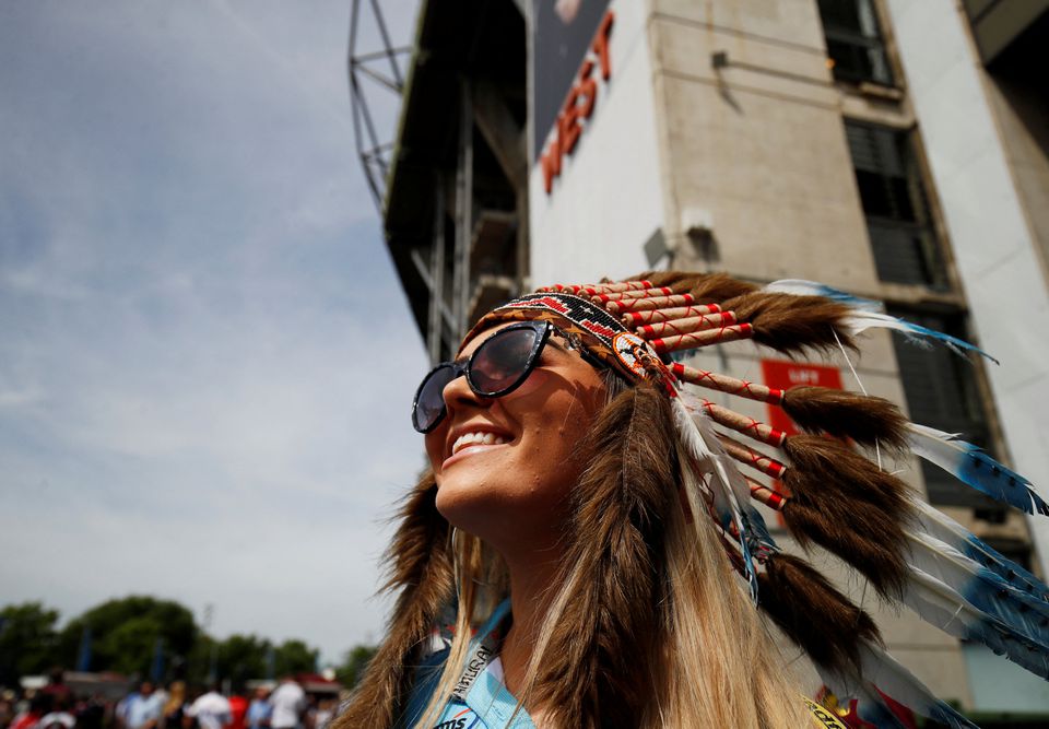 Fans of the club who wear faux headdresses during games have been accused of cultural appropriation. (Reuters) Fans of the club who wear faux headdresses during games have been accused of cultural appropriation. (Reuters)